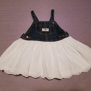 Denim and cotton eyelet dress